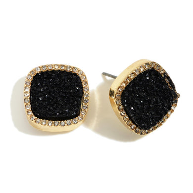 Black Square CZ Stud Earrings