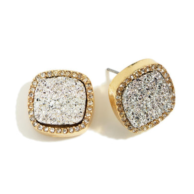 Silver Square CZ Stud Earrings