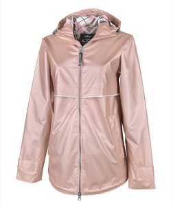 Women's Charles River Rain Jacket With Print Lining-Rose Gold