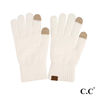 C.C Heather Knit Plain Smart Touch Gloves- White