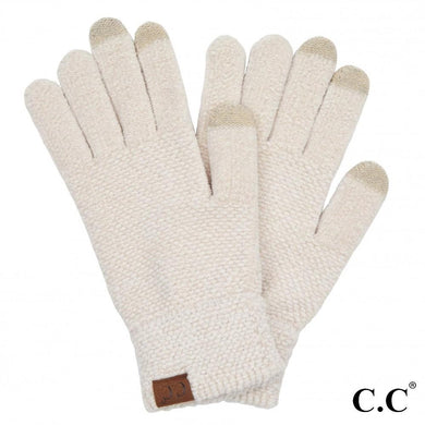 C.C Solid Chenille Knit Smart Touch Gloves - Beige