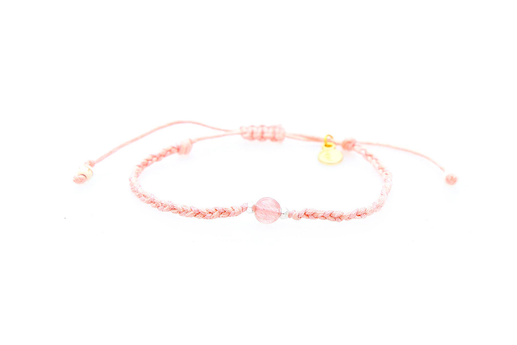 Strawberry Coral Quartz Braided Stone Bracelet