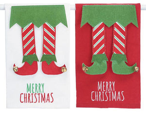 Merry Christmas Elf Leg Tea Towel- 2 Color Options